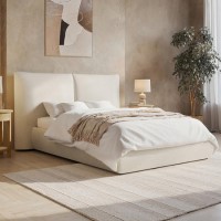 Beige Linen Double Ottoman Bed with Pillow Headboard - Dune Beige Linen Double Ottoman Bed with Pillow Headboard - Dune