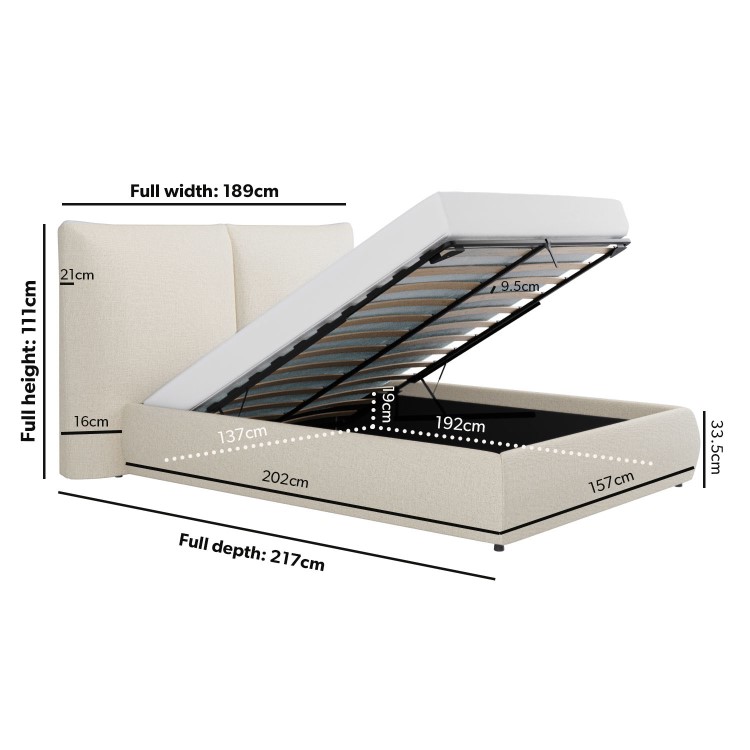 Beige Linen Double Ottoman Bed with Pillow Headboard - Dune