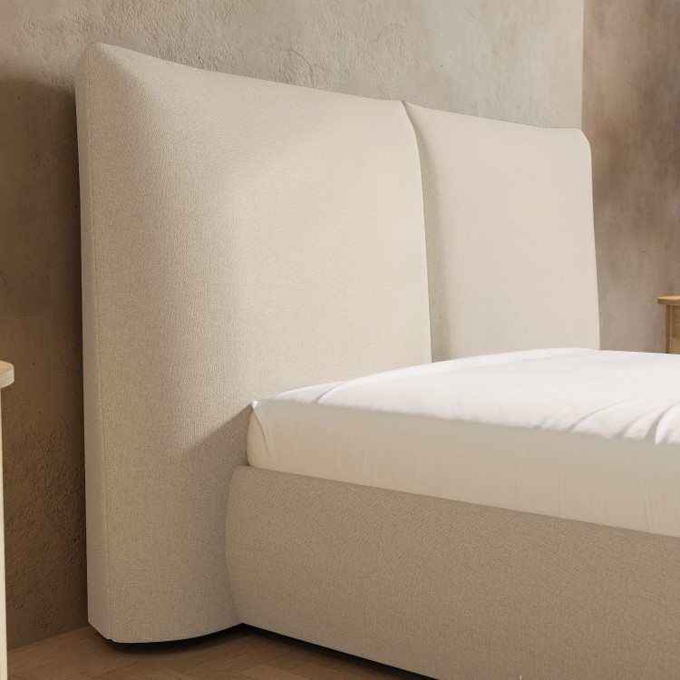 Beige Linen Double Ottoman Bed with Pillow Headboard - Dune