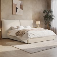 Beige Linen Super King Ottoman Bed with Pillow Headboard - Dune