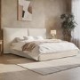Beige Linen Super King Ottoman Bed with Pillow Headboard - Dune