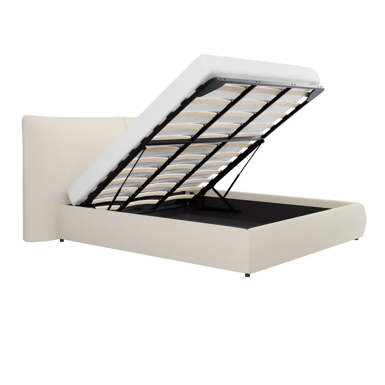 Beige Linen Super King Ottoman Bed with Pillow Headboard - Dune