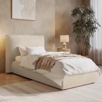 Beige Linen Single Ottoman Bed with Pillow Headboard - Dune