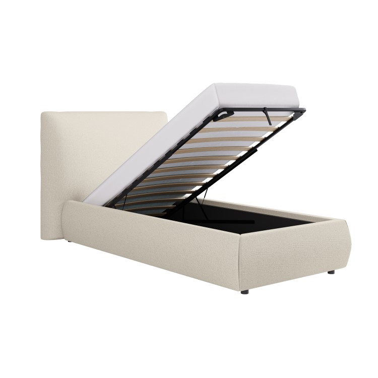 Beige Linen Single Ottoman Bed with Pillow Headboard - Dune