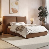 Burnt Orange Chenille Double Ottoman Bed with Pillow Headboard - Dune