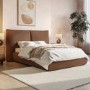 Brown Chenille Double Ottoman Bed with Pillow Headboard - Dune
