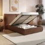 Burnt Orange Chenille Double Ottoman Bed with Pillow Headboard - Dune