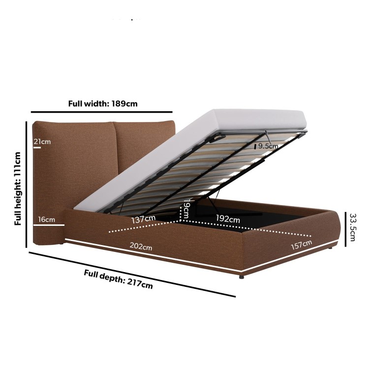 Brown Chenille Double Ottoman Bed with Pillow Headboard - Dune