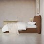 Brown Chenille Double Ottoman Bed with Pillow Headboard - Dune