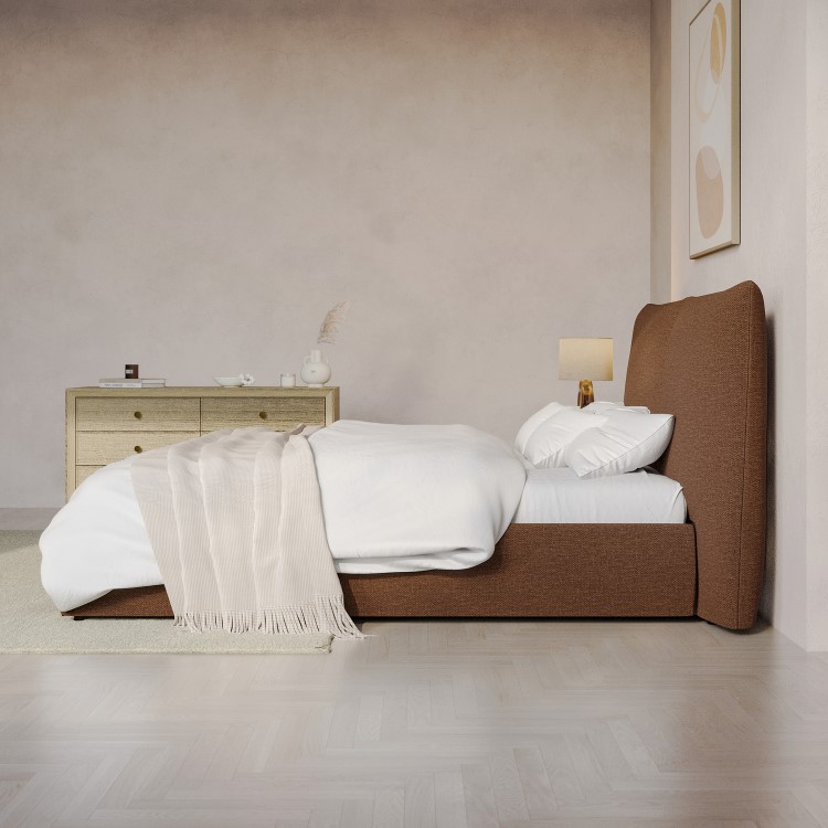 Brown Chenille Double Ottoman Bed with Pillow Headboard - Dune