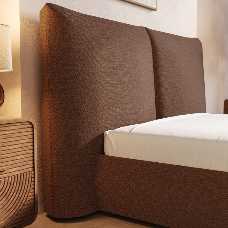 Burnt Orange Chenille Double Ottoman Bed with Pillow Headboard - Dune