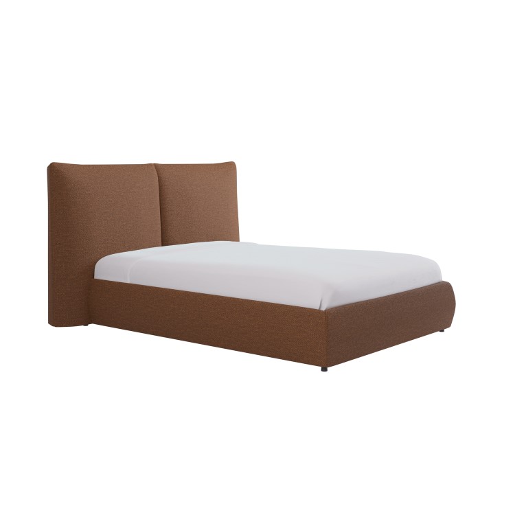 Brown Chenille Double Ottoman Bed with Pillow Headboard - Dune