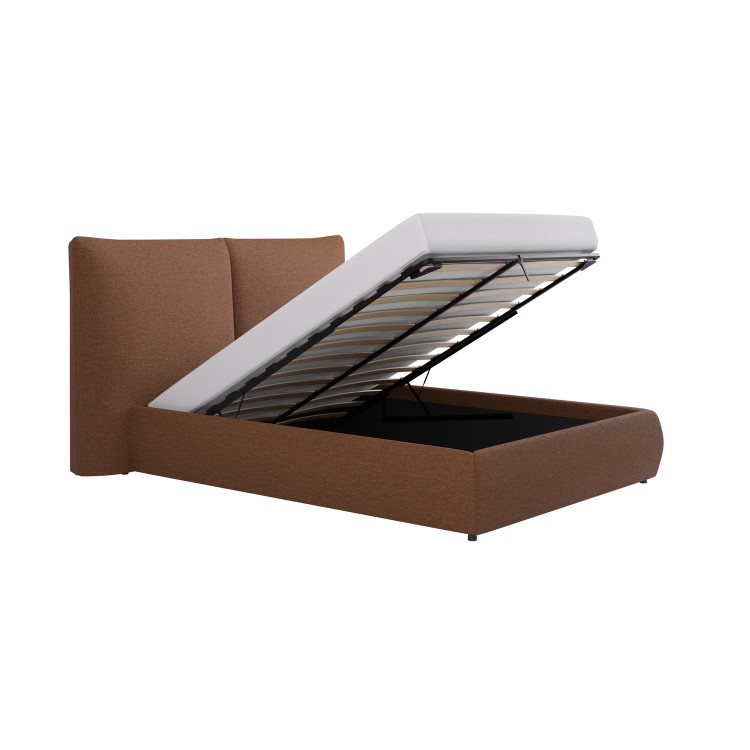 Brown Chenille Double Ottoman Bed with Pillow Headboard - Dune