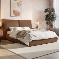 Brown Chenille King Size Ottoman Bed with Pillow Headboard - Dune Brown Chenille King Size Ottoman Bed with Pillow Headboard - Dune