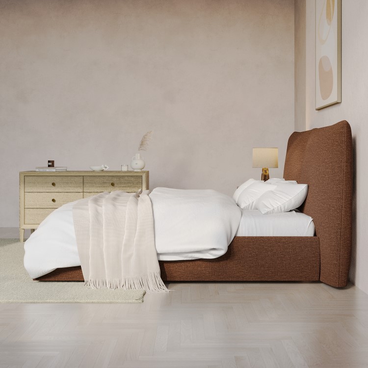 Burnt Orange Chenille King Size Ottoman Bed with Pillow Headboard - Dune