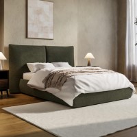 Green Chenille Double Ottoman Bed with Pillow Headboard - Dune Green Chenille Double Ottoman Bed with Pillow Headboard - Dune