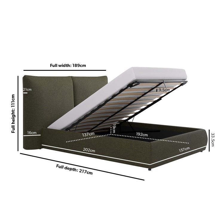 Green Chenille Double Ottoman Bed with Pillow Headboard - Dune