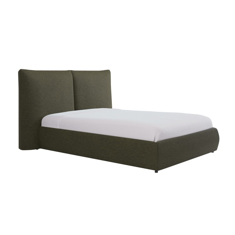 Green Chenille Double Ottoman Bed with Pillow Headboard - Dune
