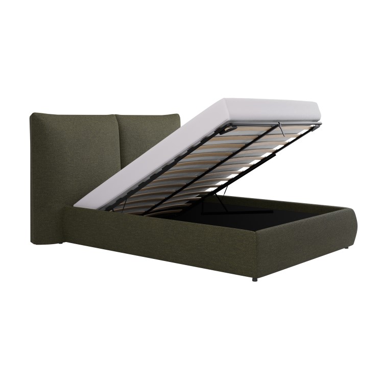 Green Chenille Double Ottoman Bed with Pillow Headboard - Dune