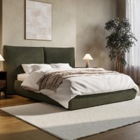 Green Chenille King Size Ottoman Bed with Pillow Headboard - Dune Green Chenille King Size Ottoman Bed with Pillow Headboard - Dune