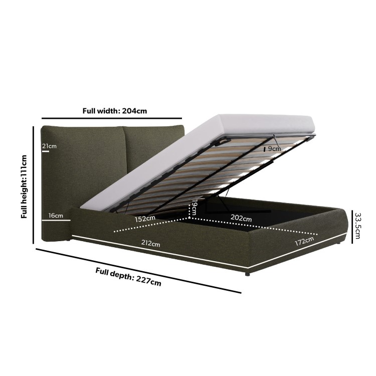 Green Chenille King Size Ottoman Bed with Pillow Headboard - Dune