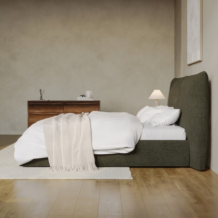 Green Chenille King Size Ottoman Bed with Pillow Headboard - Dune