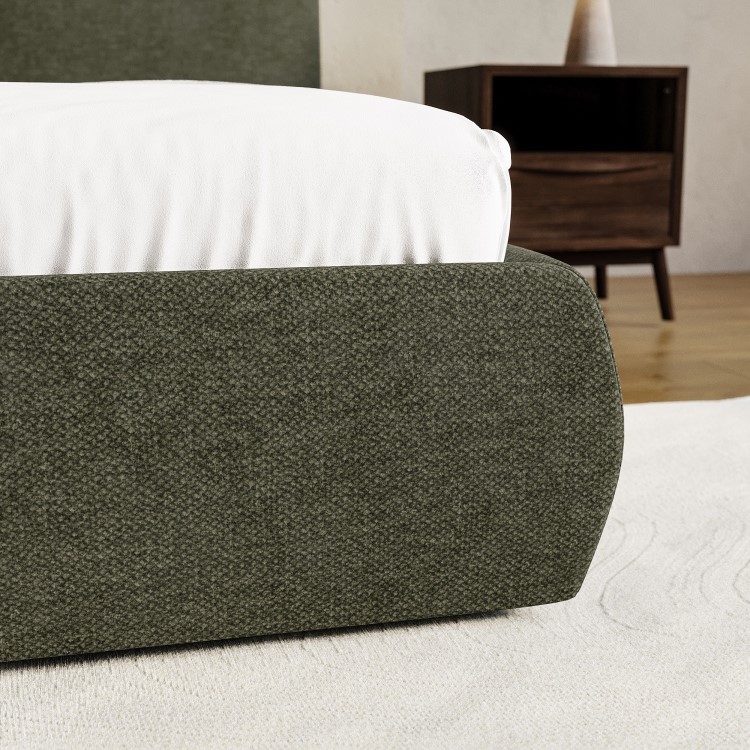 Green Chenille King Size Ottoman Bed with Pillow Headboard - Dune