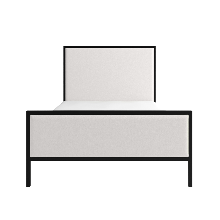 Beige Upholstered Double Bed with Black Metal Frame - Alexandra