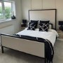 Beige Upholstered Double Bed with Black Metal Frame - Alexandra