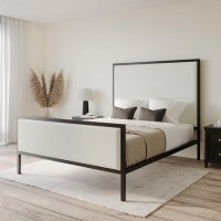 Beige Upholstered King Size Bed with Black Metal Frame - Alexandra
