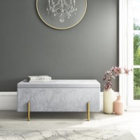 Darcey Velvet Storage Bench in Silver Grey with Gold Leg
