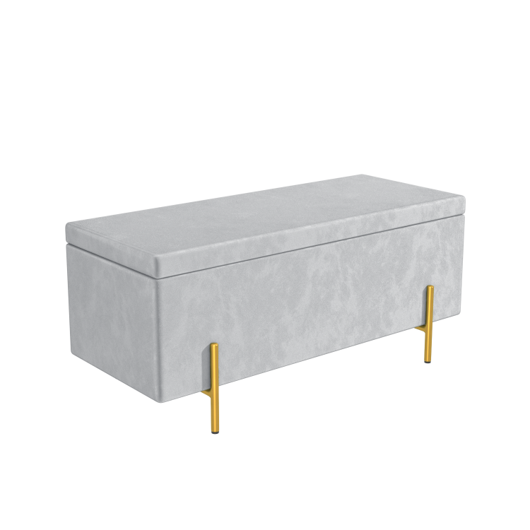 Darcey Velvet Storage Bench in Silver Grey with Gold Leg