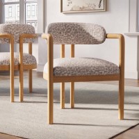 Beige Printed Upholstered Dining Chair with Solid Wood Exposed Back - Darla
