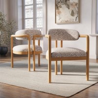 Beige Printed Upholstered Dining Chair with Solid Wood Exposed Back - Darla