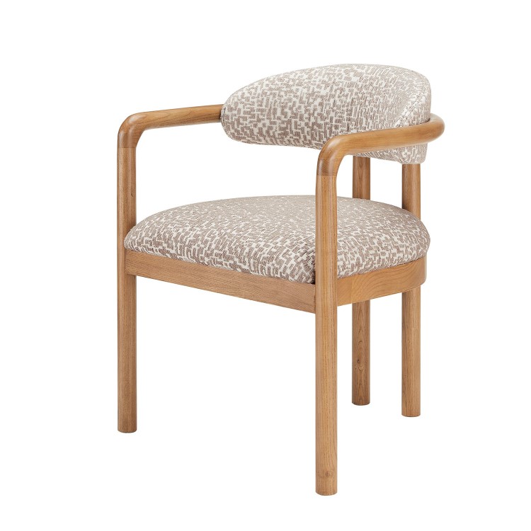 Beige Printed Upholstered Dining Chair with Solid Wood Exposed Back - Darla