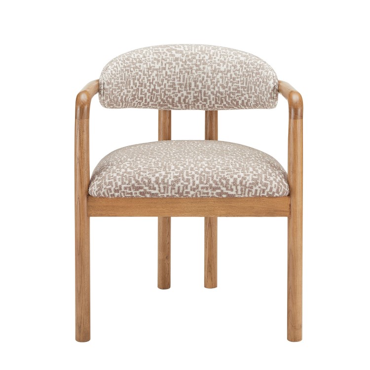 Beige Printed Upholstered Dining Chair with Solid Wood Exposed Back - Darla