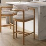 Beige Printed Upholstered Kitchen Stool with Solid Wood Exposed Back - Darla