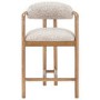 Beige Printed Upholstered Kitchen Stool with Solid Wood Exposed Back - Darla