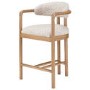 Beige Printed Upholstered Kitchen Stool with Solid Wood Exposed Back - Darla