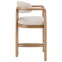 Beige Printed Upholstered Kitchen Stool with Solid Wood Exposed Back - Darla