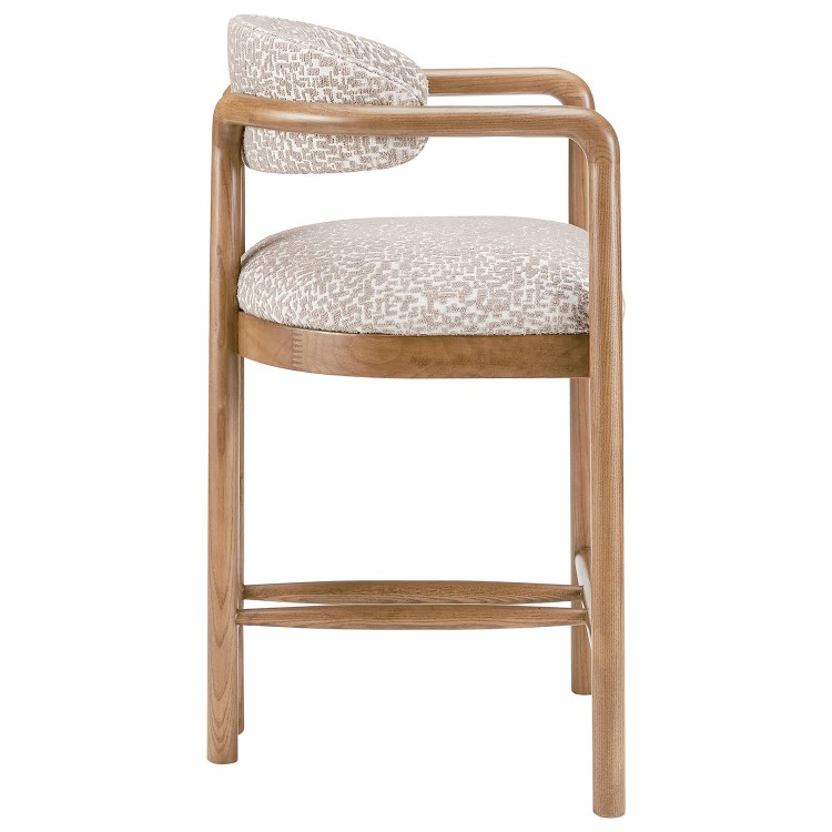 Beige Printed Upholstered Kitchen Stool with Solid Wood Exposed Back - Darla