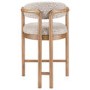 Beige Printed Upholstered Kitchen Stool with Solid Wood Exposed Back - Darla