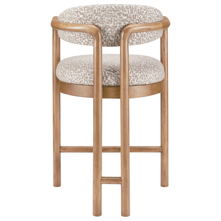 Beige Printed Upholstered Kitchen Stool with Solid Wood Exposed Back - Darla