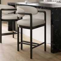 Cream Textured Fabric Kitchen Stool with Black Solid Wood Legs - Darla Cream Textured Fabric Kitchen Stool with Black Solid Wood Legs - Darla