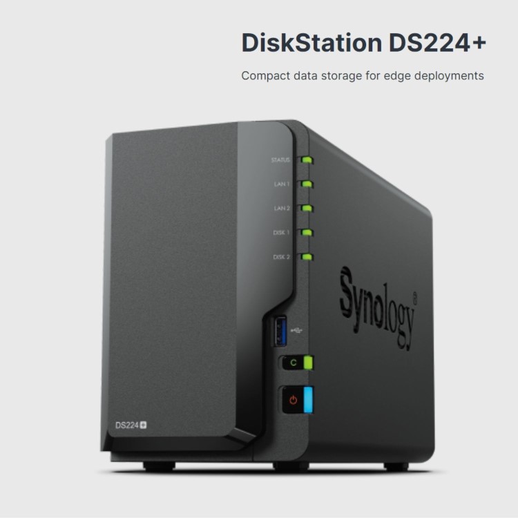 Synology DiskStation DS224+ 2GB RAM with 8TB Installed Storage 2 Bay SATA Desktop NAS