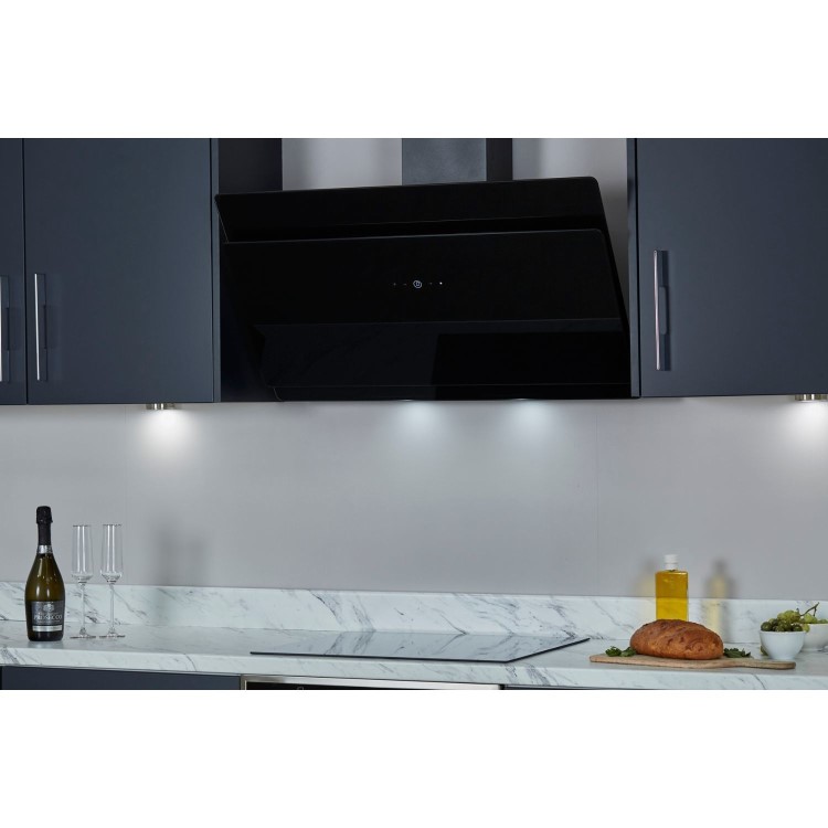 De Santii 90cm Chimney Cooker Hood - Black Glass