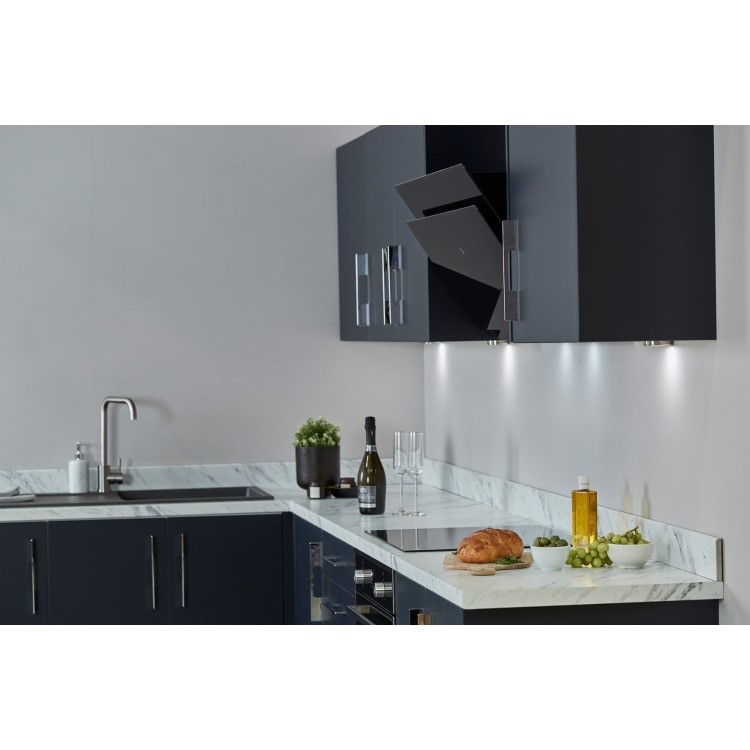 De Santii 90cm Chimney Cooker Hood - Black Glass