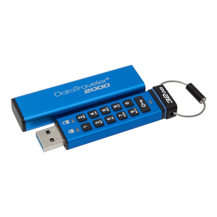 Kingston DataTraveler 2000 - USB flash drive - encrypted - 32 GB - USB 3.1
