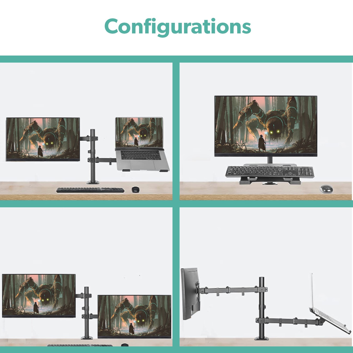 Dual Monitor Arm for Monitors up to 32 inch & Laptop/Tablet Shelf BuyItDirect.ie