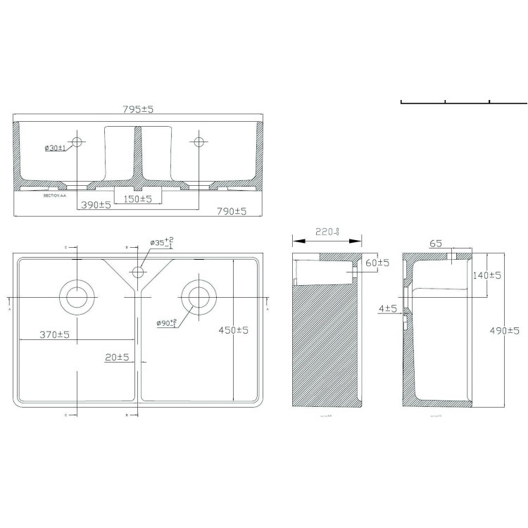 Belfast Double Bowl Ceramic Kitchen Sink - Reginox